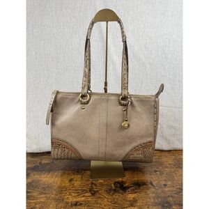 RARE Vintage Brahmin‎ Taupe stone Leather Croc-Embossed trim & handle Handbag